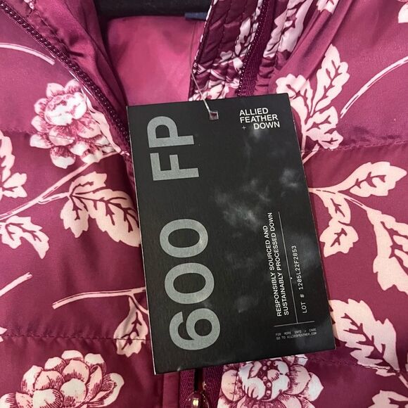 Lands End Burgundy Floral Allied Feathered Down Vest Size Small - Picture 5 of 8